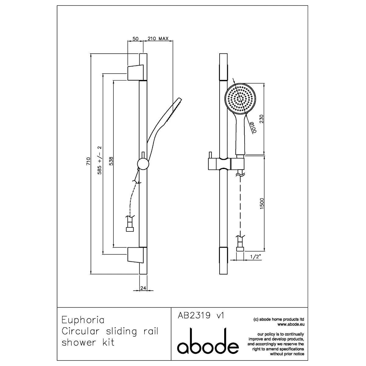 Abode Ab2319 Shower Sliding Rail Kit 5 2 Abode Ab2319 Shower Sliding Rail Kit 5 - Image 2