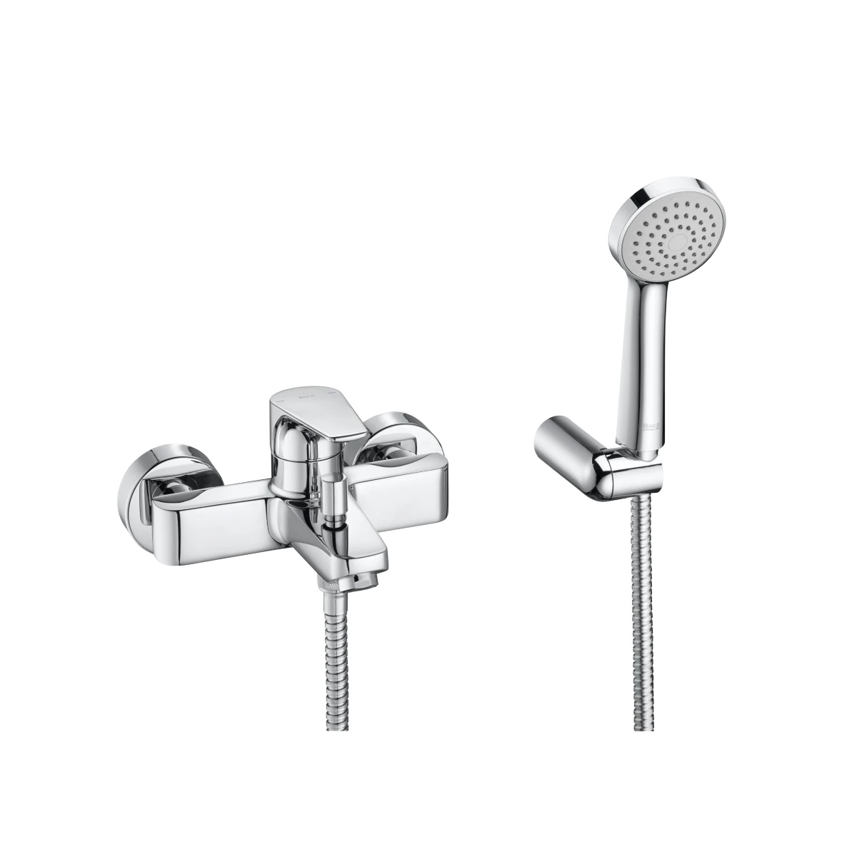 Roca Atlas Wall-mounted Bath-shower Mixer Tap With Handset, Hose And Bracket 1 Roca Atlas Wall-mounted Bath-shower Mixer Tap With Handset, Hose And Bracket