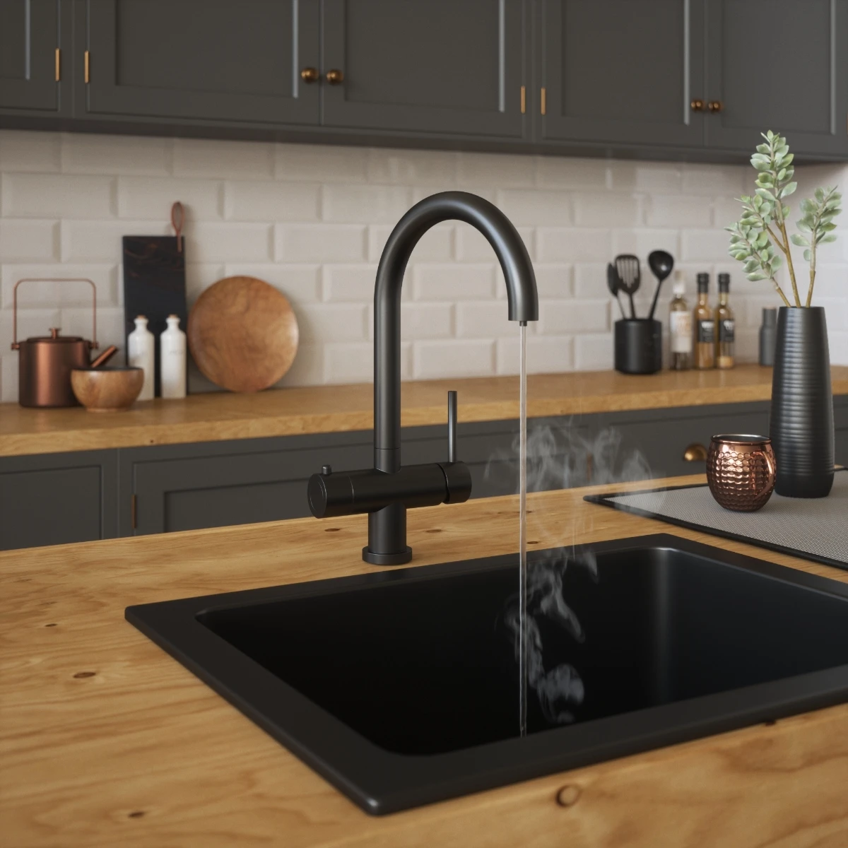 Francis Pegler Matt Black 3 Way Hot Water Kitchen Tap 2 Francis Pegler Matt Black 3 Way Hot Water Kitchen Tap - Image 2