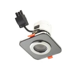 Sensio TrioTone Cube IP65 Fire Rated Downlight Black Glass 650 - 700 Lumen Warm White To Cool White