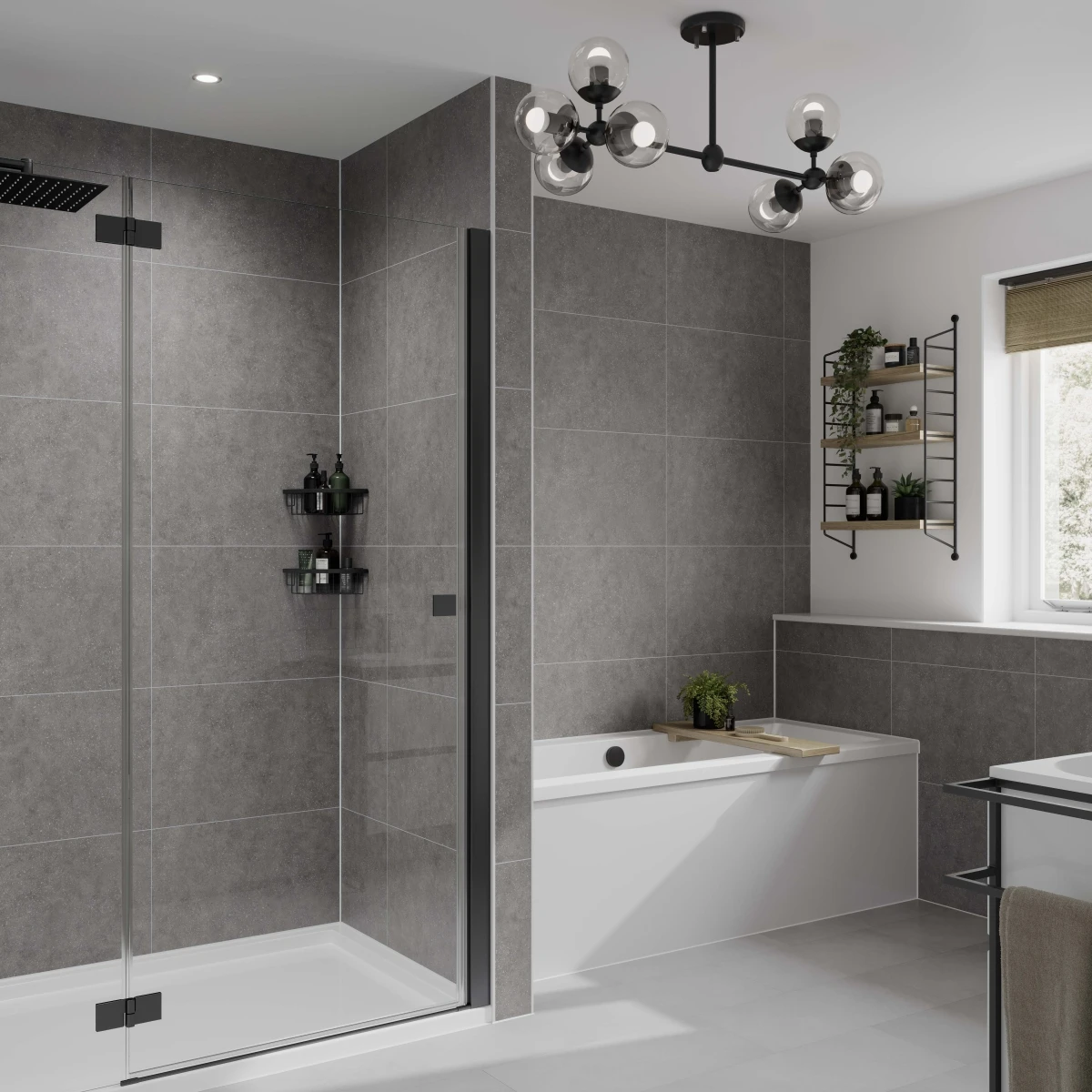 Multipanel Tile Effect Grey Mineral Shower Wall Panel 2400 X 598mm 1 Multipanel Tile Effect Grey Mineral Shower Wall Panel 2400 X 598mm