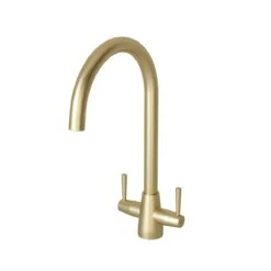 Ceki Twin Lever Kitchen Tap Brushed Brass