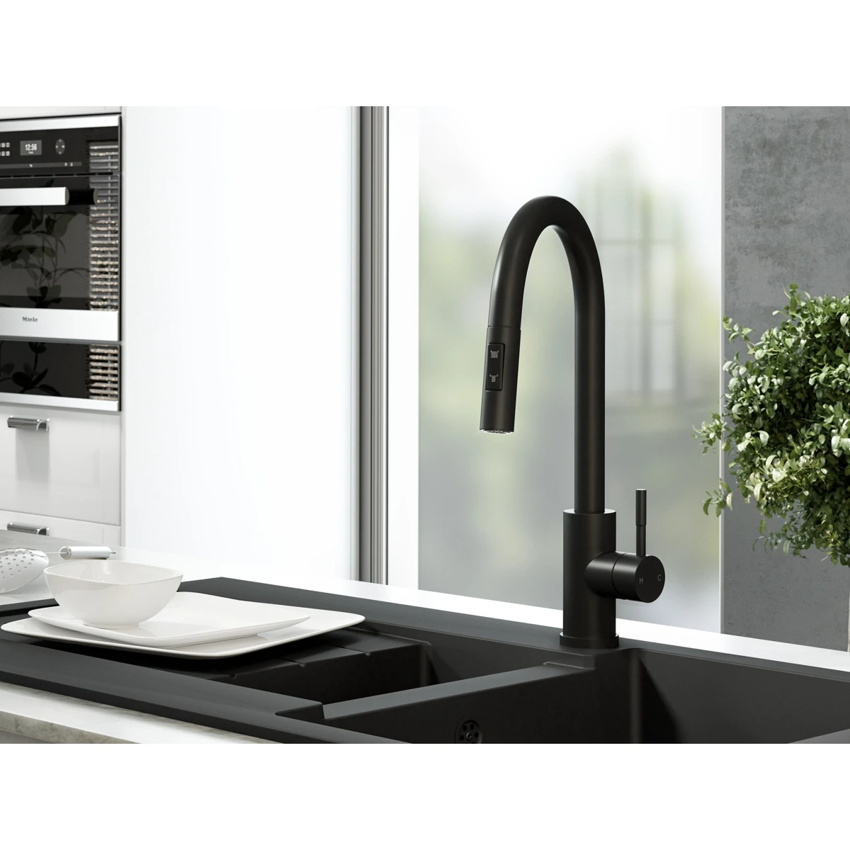 Ceki Matt Black Kitchen Sink Mixer With Pull-Out Hose And Spray Head 3 Ceki Matt Black Kitchen Sink Mixer With Pull-Out Hose And Spray Head - Image 3