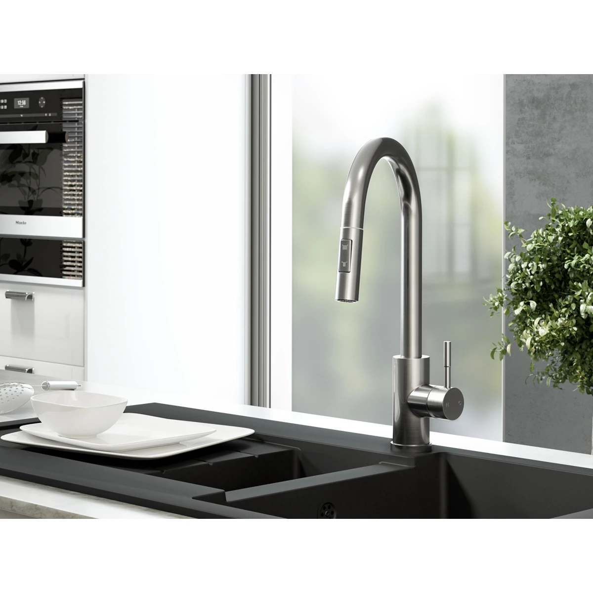 Ceki Brushed Steel | Kitchen Sink Mixer With Pull-Out Hose And Spray Head 3 Ceki Brushed Steel | Kitchen Sink Mixer With Pull-Out Hose And Spray Head - Image 3