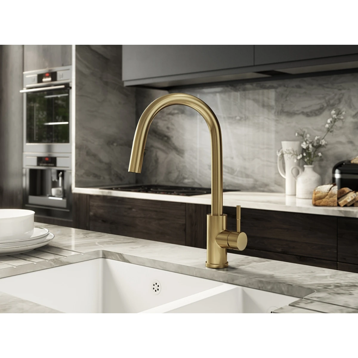 Ceki Brushed Brass | Kitchen Sink Mixer With Concealed Pull Out Hose And Spray Head 3 Ceki Brushed Brass | Kitchen Sink Mixer With Concealed Pull Out Hose And Spray Head - Image 3