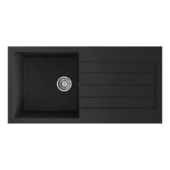 Ceki Black Comite Single Bowl Kitchen Inset Sink And Drainer 1000 X 500mm Left Or Right Handed Supplied With Chrome Basket Strainer Waste