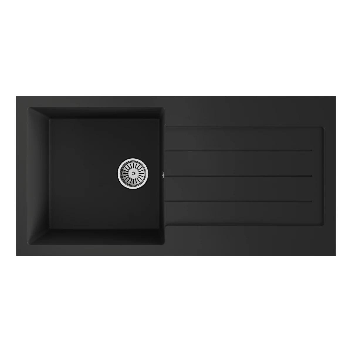 Ceki Black Comite Single Bowl Kitchen Inset Sink And Drainer 1000 X 500mm Left Or Right Handed Supplied With Chrome Basket Strainer Waste 1 Ceki Black Comite Single Bowl Kitchen Inset Sink And Drainer 1000 X 500mm Left Or Right Handed Supplied With Chrome Basket Strainer Waste