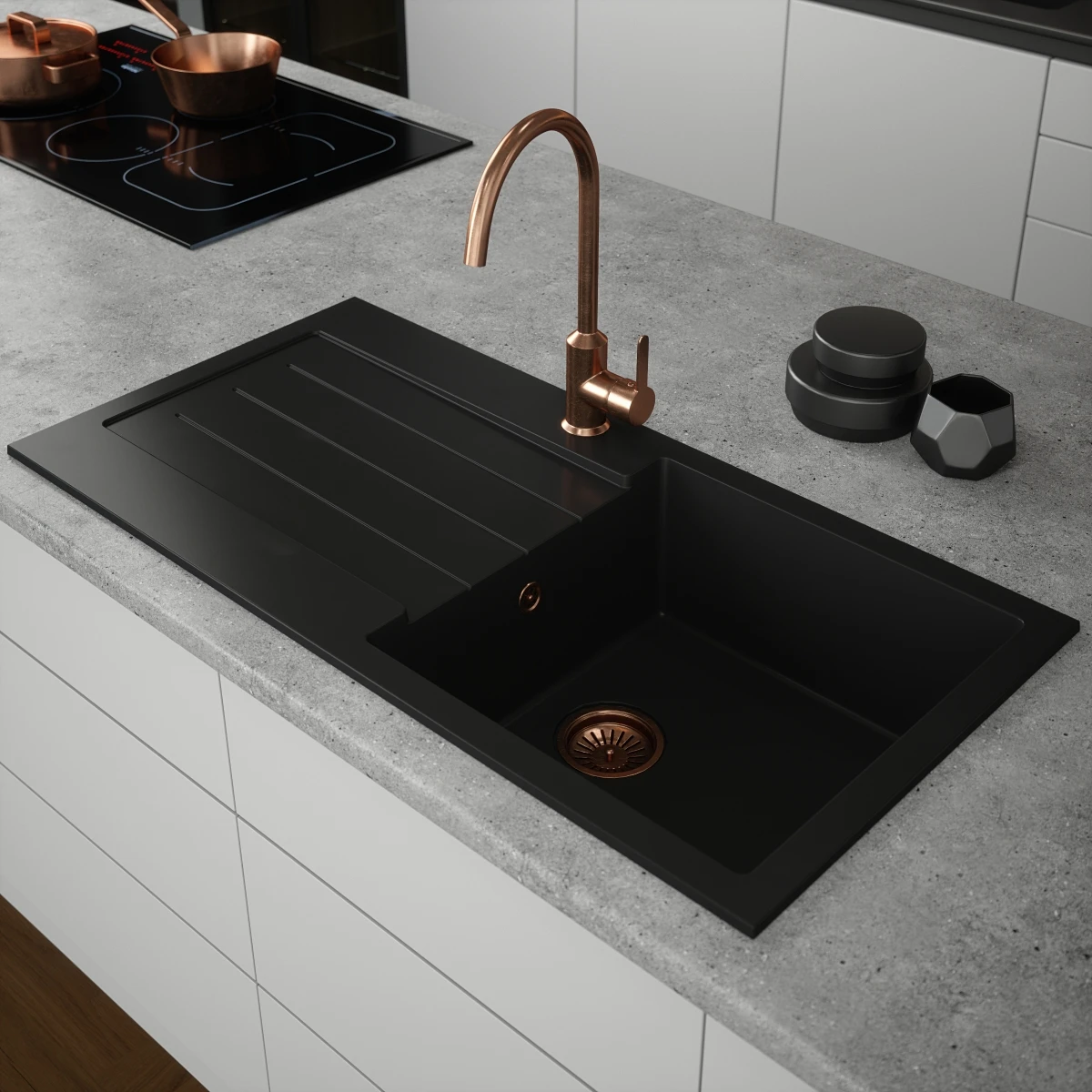 Ceki Black Comite Single Bowl Kitchen Inset Sink And Drainer 1000 X 500mm Left Or Right Handed Supplied With Chrome Basket Strainer Waste 2 Ceki Black Comite Single Bowl Kitchen Inset Sink And Drainer 1000 X 500mm Left Or Right Handed Supplied With Chrome Basket Strainer Waste - Image 2