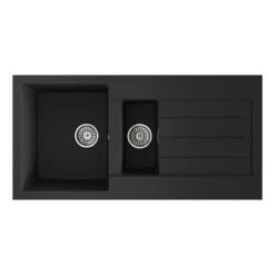 Ceki Black Comite 1.5 Bowl Kitchen Sink And Drainer 1000 X 500mm Left Or Right Handed Supplied With Chrome Basket Strainer Wastes