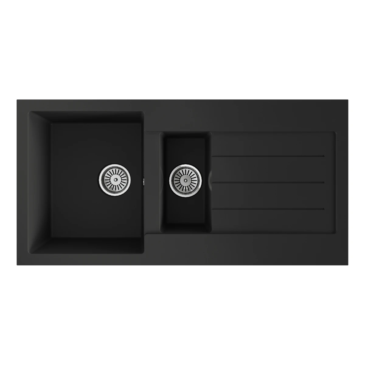 Ceki Black Comite 1.5 Bowl Kitchen Sink And Drainer 1000 X 500mm Left Or Right Handed Supplied With Chrome Basket Strainer Wastes 1 Ceki Black Comite 1.5 Bowl Kitchen Sink And Drainer 1000 X 500mm Left Or Right Handed Supplied With Chrome Basket Strainer Wastes