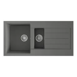 Ceki Grey Comite 1.5 Bowl Kitchen Sink And Drainer 1000 X 500mm Left Or Right Handed Supplied With Chrome Basket Strainer Wastes