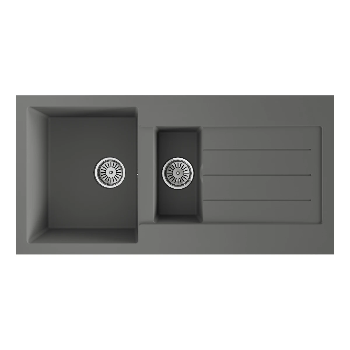 Ceki Grey Comite 1.5 Bowl Kitchen Sink And Drainer 1000 X 500mm Left Or Right Handed Supplied With Chrome Basket Strainer Wastes 1 Ceki Grey Comite 1.5 Bowl Kitchen Sink And Drainer 1000 X 500mm Left Or Right Handed Supplied With Chrome Basket Strainer Wastes