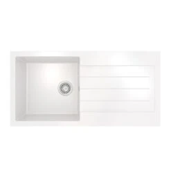 Ceki Matt White Comite Single Bowl Kitchen Sink And Drainer 1000 X 500mm Left Or Right Handed Supplied With Chrome Basket Strainer Waste