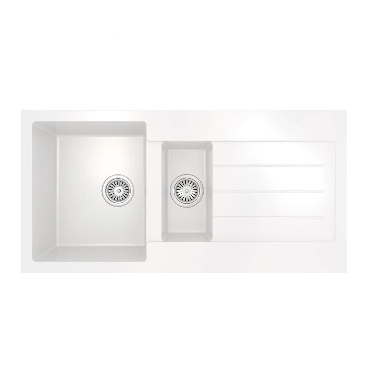 Ceki Matt White Comite 1.5 Bowl Kitchen Sink And Drainer 1000 X 500mm Left Or Right Handed Supplied With Chrome Basket Strainer Wastes 1 Ceki Matt White Comite 1.5 Bowl Kitchen Sink And Drainer 1000 X 500mm Left Or Right Handed Supplied With Chrome Basket Strainer Wastes