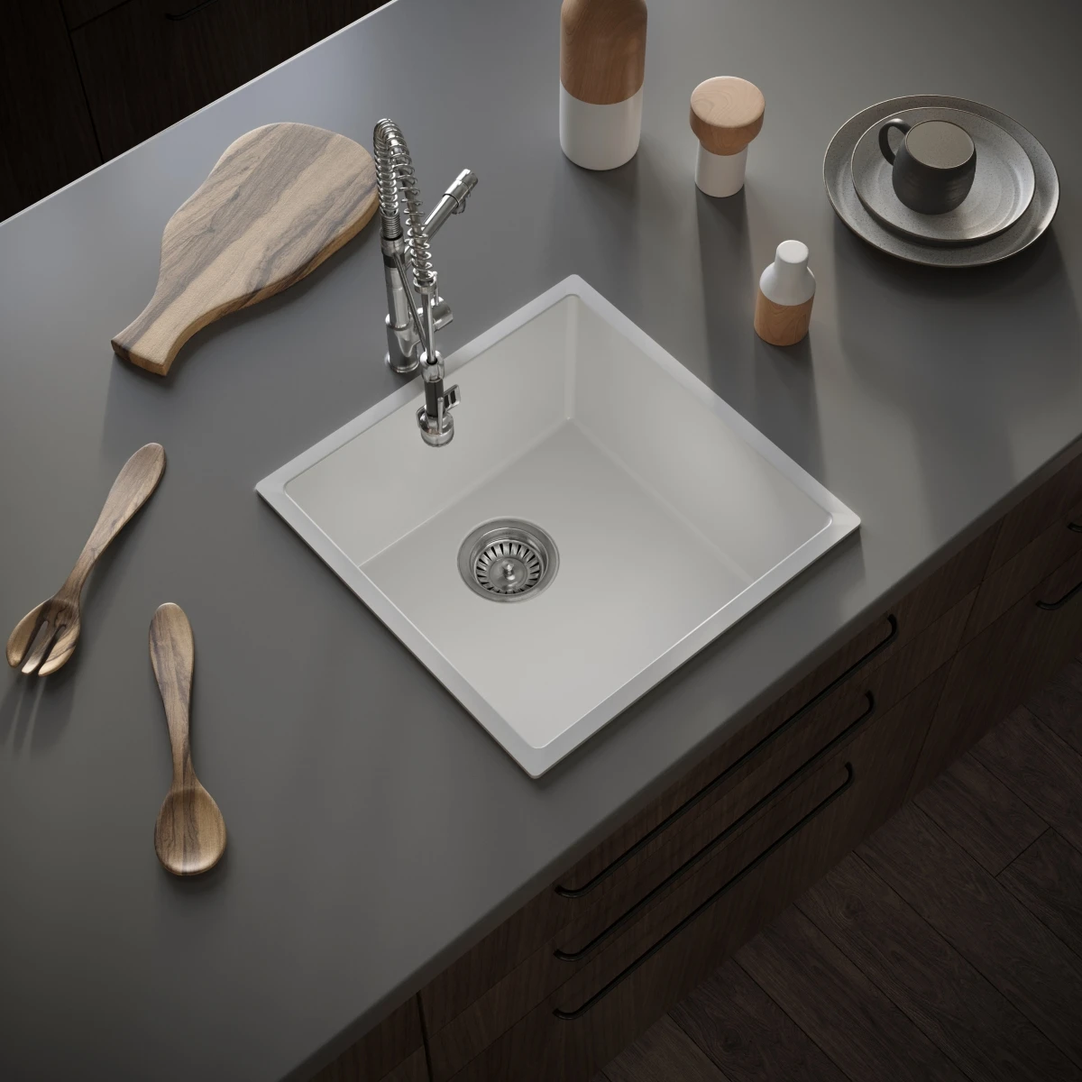Ceki Gloss White Comite Single Bowl Inset Or Undermounted Kitchen Sink Over Size 440x440x211mm Supplied With Chrome Basket Strainer Waste 2 Ceki Gloss White Comite Single Bowl Inset Or Undermounted Kitchen Sink Over Size 440x440x211mm Supplied With Chrome Basket Strainer Waste - Image 2