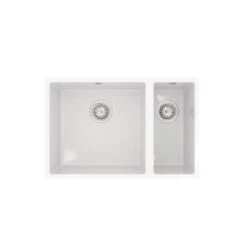 Ceki Gloss White Comite 1.5 Bowl Inset Or Undermounted Kitchen Sink Over Size 670x440x206mm Supplied With Chrome Basket Strainer Wastes